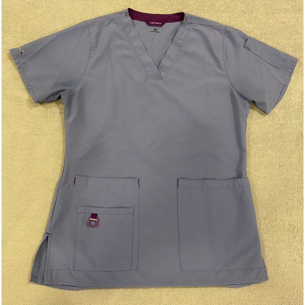 Carhartt Pocket Scrub‎ Top Force V-Neck Purple Lavender Nursing Work Women's XS
